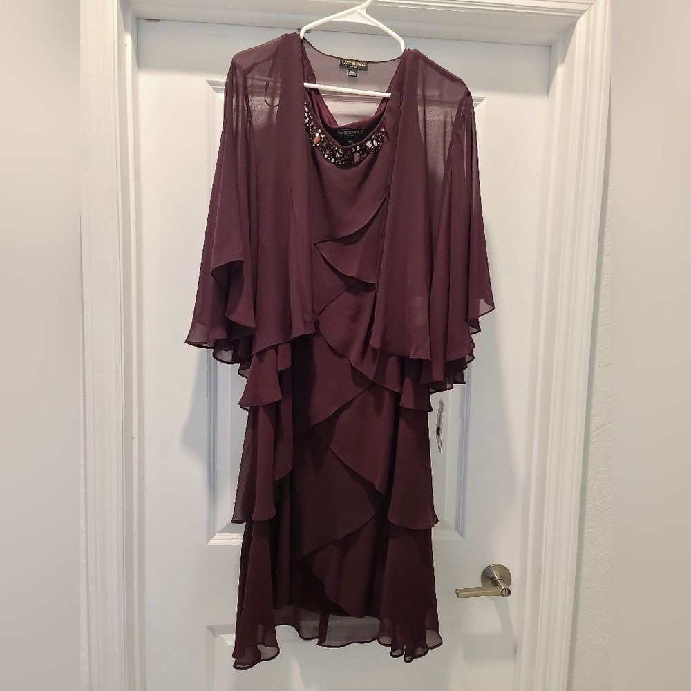 NWT Ignite Evenings Embellished Jewel Neck 3/4 Sleeve Chiffon Jacket and Dress